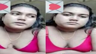 Desi pink bra girl ki boob show viral Hindi mms