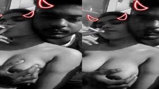 Bindas Mumbai girl cigarette smoking karke boob press